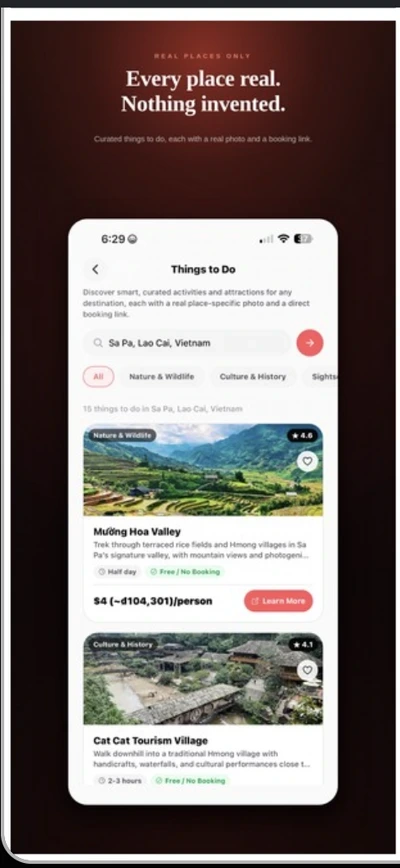 Sovayze real places, curated things to do screen
