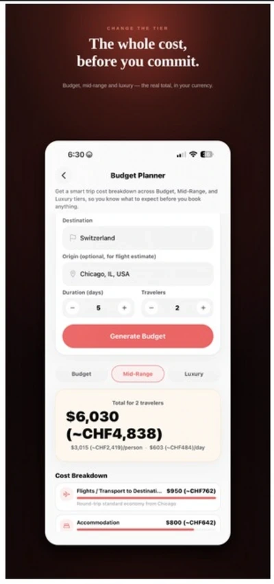 Sovayze budget planner screen