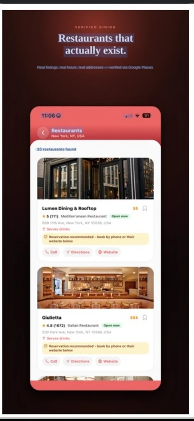 Sovayze verified restaurants screen