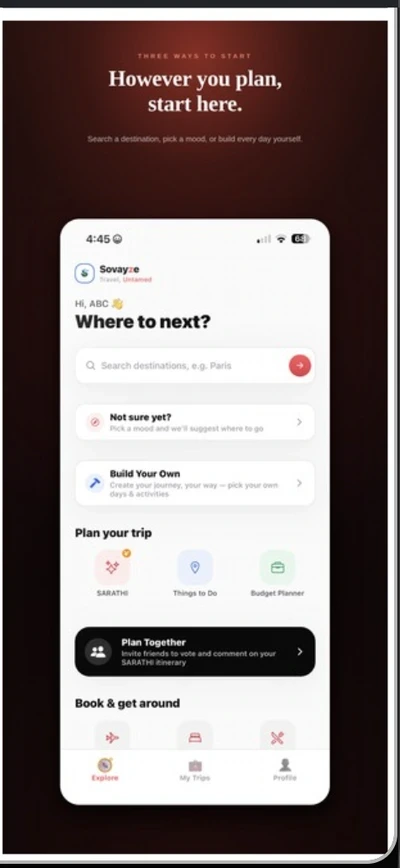 Sovayze plan your trip home screen